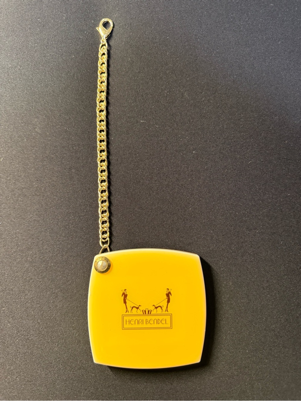 Henri Bendel New York Yellow Folding Compact Mirror Gold Chain Travel Mirror - Picture 4 of 6